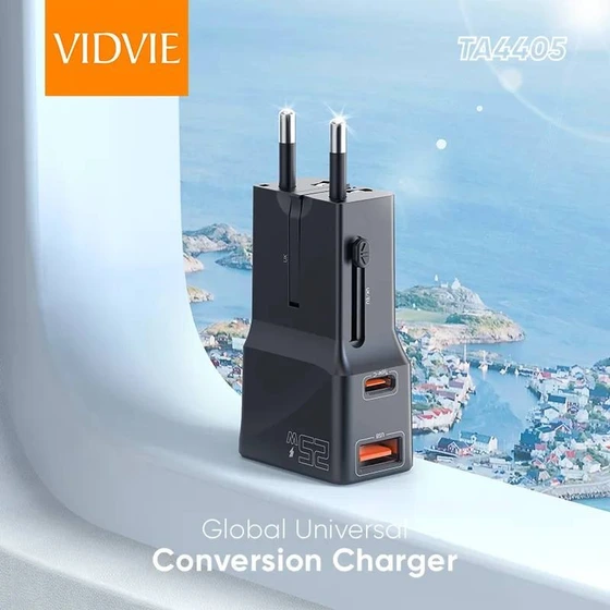 آداپتور ۲۵ وات دو پورت USB-C و USB-A مسافرتی VIDVIE مدل TA4405