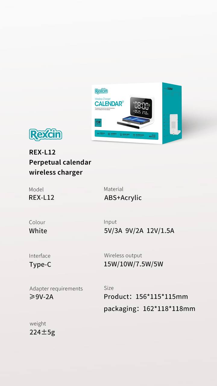 استند شارژر وایرلس رومیزی رکسین مدل REX-L12 توان ۱۵ وات